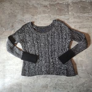 American Eagle Medium Marled Black White Cable Knit Chunky Scoop Neck Sw…